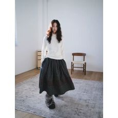 批发【官方正品】韩国coyseio半身<b class='q'>裙</b>复古森系格子拼接撞色宽松<b class='q'>伞</b><b class='q'>裙</b>女