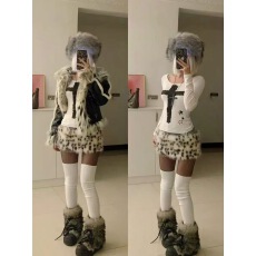 批发2025韩版~美德拉甜辣风毛毛绒拼接a字半身短裙秋<b class='q'>冬</b>