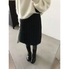 批发【EVE档口正品】2025新款冬上新韩系波点蕾丝拼接下摆半身裙