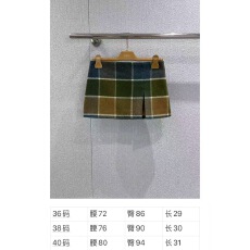 批发复古格纹拼接侧开衩半身裙女A字短裙毛呢质感显瘦大长腿百搭裙子