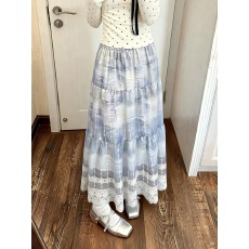 批发<b class='q'>大码</b>胖mm水墨印花刺绣a字半身裙蛋糕裙女春夏松紧腰a字大摆长裙子