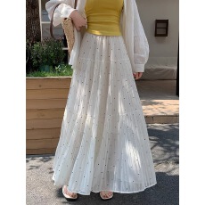 批发2026韩系氛围感波点<b class='q'>雪纺</b><b class='q'>半身裙</b>女春夏高腰a字大摆百褶长裙子