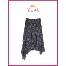 批发YEVA荷叶边层次感碎花重工不规则半身裙2026夏季新款飘逸中长裙