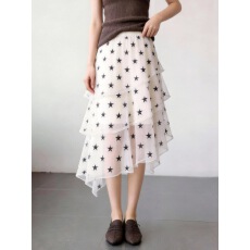批发2026年春季新款法式星星印花不规则半身裙女高腰显瘦层次感蛋糕裙