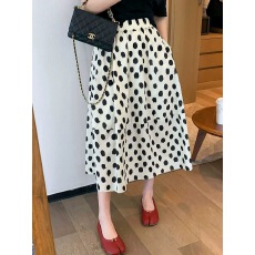 批发波点半裙大码韩系半身裙赫本风高腰法式中长裙小个子复古a字伞裙