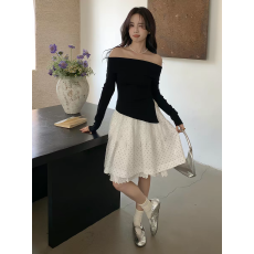 批发衣尔衫 波波物语 波点蕾丝花边<b class='q'>高腰</b>半身裙女蛋糕裙A字蓬松ins中裙