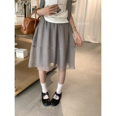 批发柠檬绿茶时尚双层网纱蓬蓬显瘦休闲半身裙女26年夏季