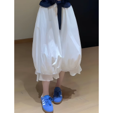 批发白色花苞裙半身裙女2026夏季新款<b class='q'>高腰</b>气质显瘦蓬蓬中长款泡泡裙