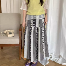 批发韩版高级新款 you think春夏<b class='q'>复古</b>韩系通勤拼接款A字大摆半身裙女