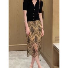 批发2026年夏季新款法式蕾丝轻熟风肤色中裙女高腰显瘦重工气质<b class='q'>半身裙</b>