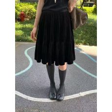 批发2026秋款韩版时尚<b class='q'>百搭</b>高腰显瘦丝绒百褶半身裙女中长款A字裙7115