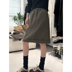 批发老钱风高腰开衩半身裙女松紧腰卷边休闲<b class='q'>百搭</b>短裙