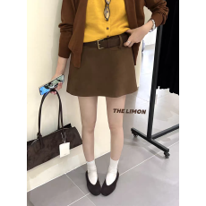 批发THE LIMON柠檬绿茶 韩版高腰显瘦鹿皮绒A字短裙女2<b class='q'>秋</b>季防走光短裙