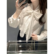 批发法式温柔花边白色<b class='q'>衬衫</b>女2025春季新款飘带上衣叠穿内搭打底棉<b class='q'>衬衣</b>