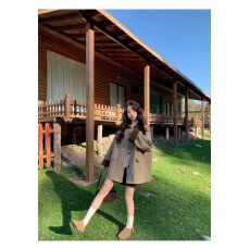 批发卡其色撞色拼接风衣外套女春秋2025新款英伦风时尚休闲chic大衣潮