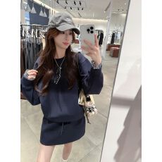 批发<b class='q'>条纹</b>披肩叠穿韩系宽松长袖卫衣高腰抽绳半身裙女早秋两件套