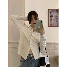 批发80%人棉 20%涤纶<b class='q'>棋盘</b><b class='q'>格</b>短款长袖衬衫修身开衫外套