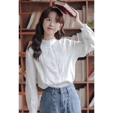 批发立领白色木耳边长袖内搭衬衣衬衫女2026春秋季新款小个子打底上衣