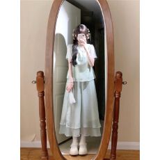 批发新中式国风<b class='q'>套装</b>女夏小个子淑女气质温柔风设计感上衣半身裙两件套