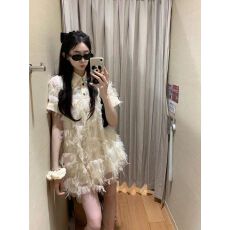 批发杏色娃娃领<b class='q'>连衣裙</b>女夏季今年流行独特绝美巨好看小个子a字女裙子