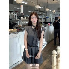 批发法式灰色波点小飞袖<b class='q'>连衣裙</b>子女夏季2026年新款小个子甜美a字短裙