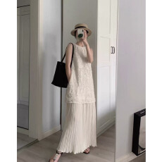 批发2026新款提花无袖<b class='q'>连衣裙</b>名媛气质高端高级感超好看<b class='q'>连衣裙</b>圆领长裙