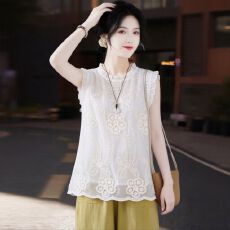 批发爆款复古刺绣无袖T恤女2026年新款中长款上衣夏季大码新中式女装