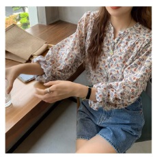 批发法式浪漫主义复古花案<b class='q'>衬衣</b>女ins超仙温柔风甜美v领宽松<b class='q'>碎花</b>雪纺衫