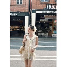 批发2026款新品无袖蕾丝套装连衣裙女夏宽松打揽短裙设计感时尚<b class='q'>两件</b>套
