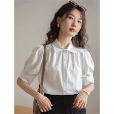 批发法式泡泡袖白色<b class='q'>衬衫</b>女短袖2026夏季新款公务通勤<b class='q'>职业</b>面试正装上衣
