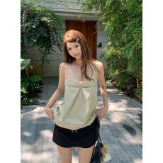批发锦棉一字领蝴蝶结吊带背心女夏新款慵懒<b class='q'>宽松</b>显瘦百搭无袖小衫上衣