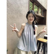 批发法式甜美背心女装新款夏季气质挂脖<b class='q'>吊带</b>宽松衬衫小众