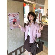 批发高级感粉色工装夹克<b class='q'>外套</b>女春秋新款<b class='q'>修身</b>显瘦翻领夹克上衣