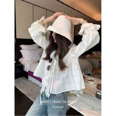 批发2026法式荷叶边上衣小<b class='q'>衫</b>女夏薄款防晒<b class='q'>空调</b><b class='q'>衫</b>短款白衬<b class='q'>衣</b>春秋穿搭