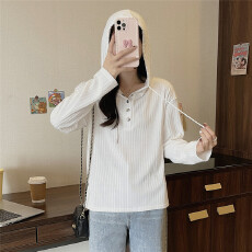 批发秋<b class='q'>冬</b>连帽长袖T恤女胖MM显瘦遮肚子宽松休闲打底衫上衣ins
