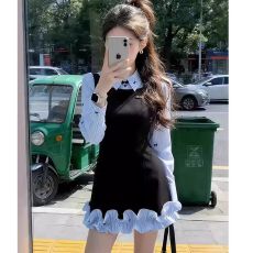 韩系休闲风撞色洋气连衣裙今年流行的爆款女装早秋爆款收腰裙子潮