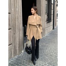 批发复古优雅气质翻领荷叶边系带短款风衣女2026秋新款小个子正肩外套