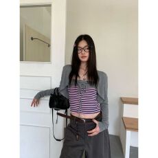 批发【官图 随心裁莫代尔260克1*1】辣妹修身显瘦百搭别致两件套女