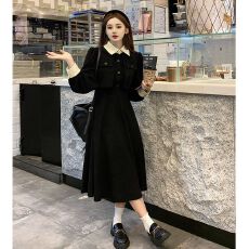 批发早秋季裙子2025年新款黑色法式连衣裙女春秋装内搭假两件收腰长裙