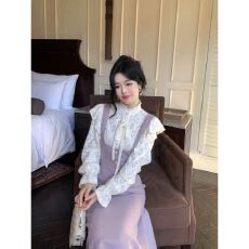 批发大码胖mm学院风假两件连衣裙秋季新款收腰显瘦设计感撞色拼接长裙
