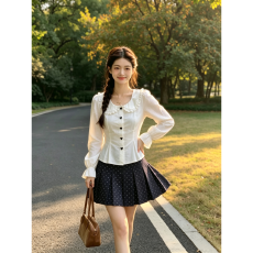 批发白色学院风波点<b class='q'>半身裙</b>子女2026<b class='q'>新款</b>秋季独特绝美高级感显瘦小套装