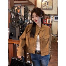 批发美拉德外套女<b class='q'>春</b>秋2026新款显瘦短款设计感麂皮绒工装夹克休闲上衣
