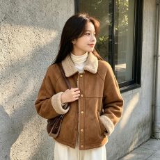 批发美拉德皮毛一体短外套女2026秋冬新款加绒加厚保暖小个子外套上衣