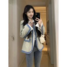 批发小香风撞色拼接垫肩西装外套女2026秋<b class='q'>冬</b>设计感小众气质名媛上衣潮