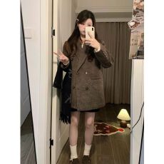 批发原版面料真口袋 美拉德秋冬<b class='q'>新款</b>高级毛呢小个子西装外套中长大衣