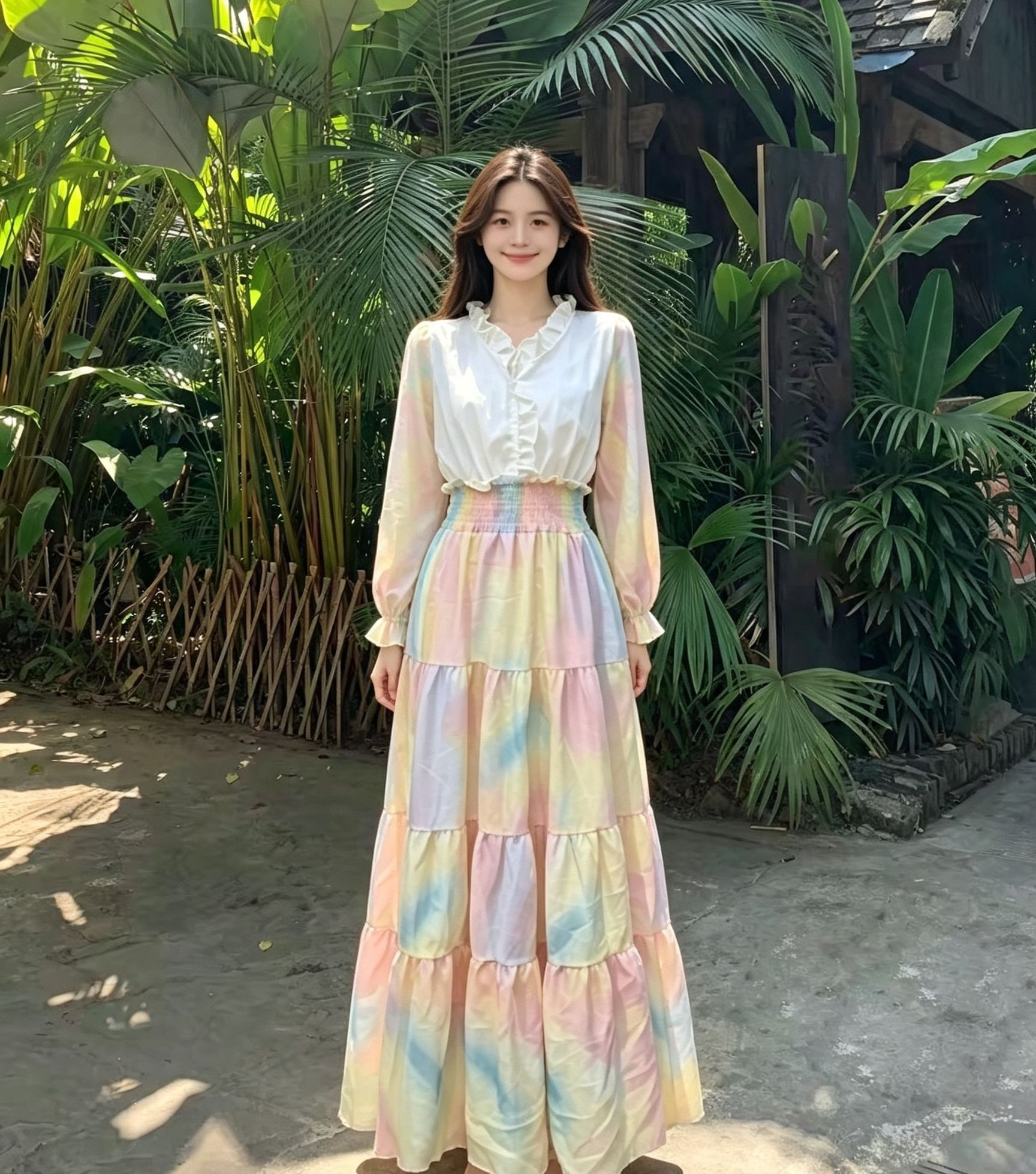 RY8408# 温柔扎染碎花连衣裙女 2026 新款夏季收腰显瘦气质长款大...
