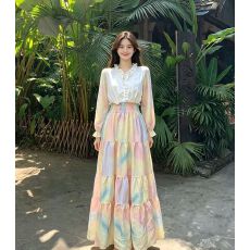 批发温柔扎染碎花<b class='q'>连衣裙</b>女 2026 新款夏季收腰显瘦气质长款大摆蛋糕裙