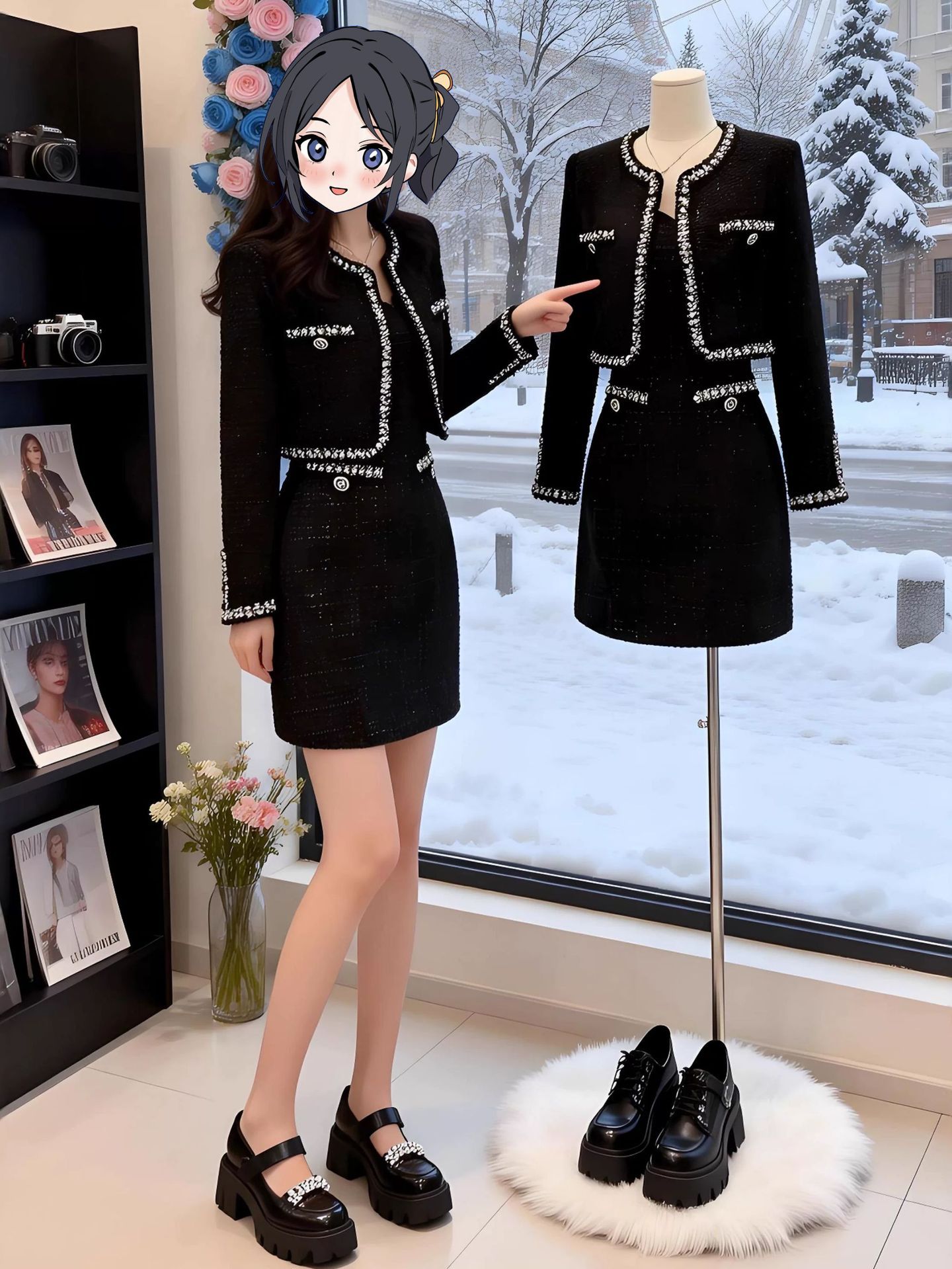 RY8404# 整套有内里小香风套装时尚名媛外套连衣裙高级感小洋装两件套