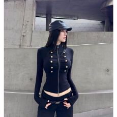 批发【1*1人棉260克】立领拉链长袖开衫辣妹修身视觉系<b class='q'>上衣</b>女