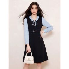 批发大码女装<b class='q'>连衣裙</b>2026秋季新款V领拼接显瘦气质胖mm中长款裙子